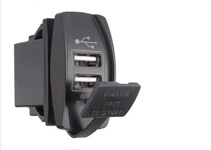 YJ-UCC-T004 3.1A DC 5V 12-24V Rocker Style Car USB Charger - with Blue LED Light Dual USB Power Socket