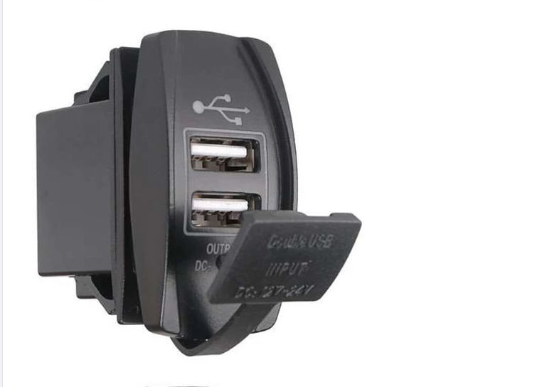 YJ-UCC-T005 4.2A DC 5V 12-24V Rocker Style Car USB Charger - with Blue LED Light Dual USB Power Socket