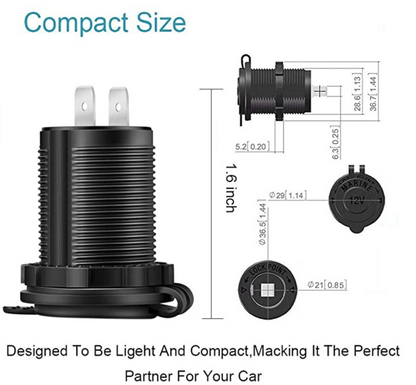 DS1211 12~24V Power Cigarette Lighter Socket with Panel for Flush & Surface Mount