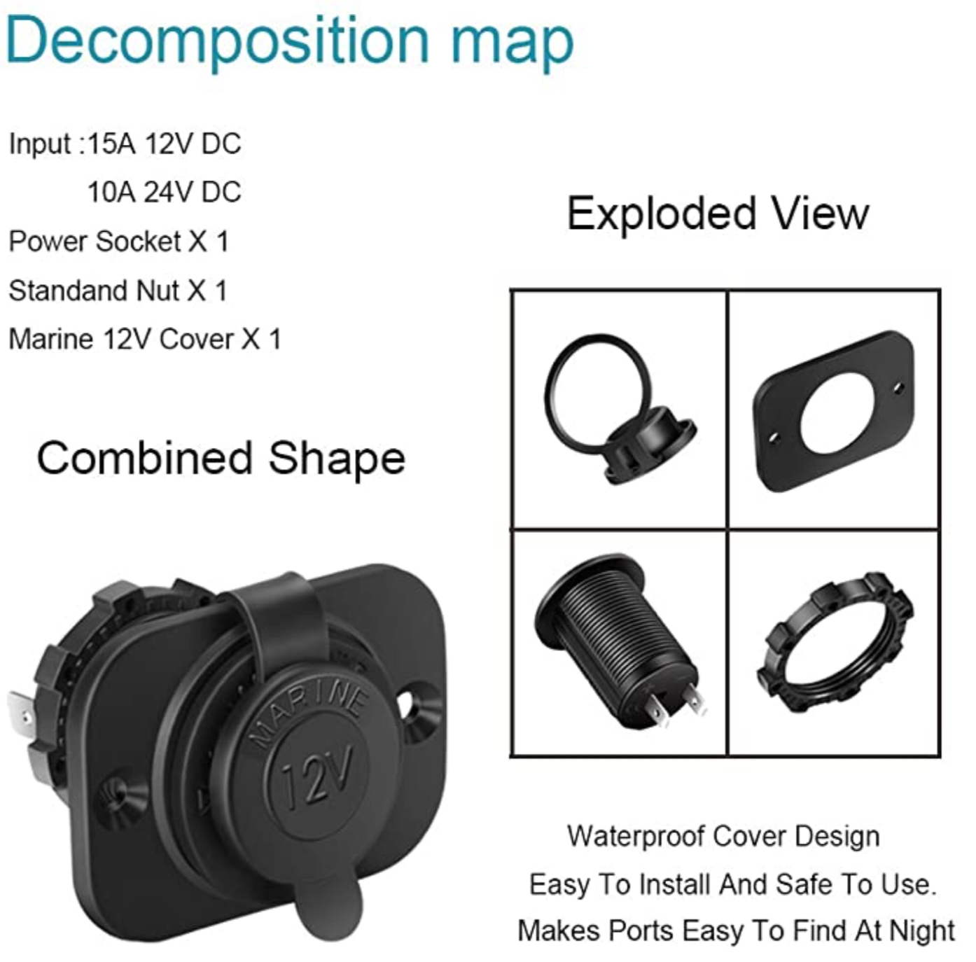 DS1211 12~24V Power Cigarette Lighter Socket with Panel for Flush & Surface Mount