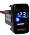 YJ-VU-T001O Single USB Charger + Volt Display for Large Toyota Push Button Switch Blue LED - Old Model