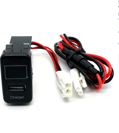 YJ-VU-T001O Single USB Charger + Volt Display for Large Toyota Push Button Switch Blue LED - Old Model