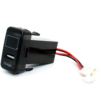 YJ-VU-T001O Single USB Charger + Volt Display for Large Toyota Push Button Switch Blue LED - Old Model