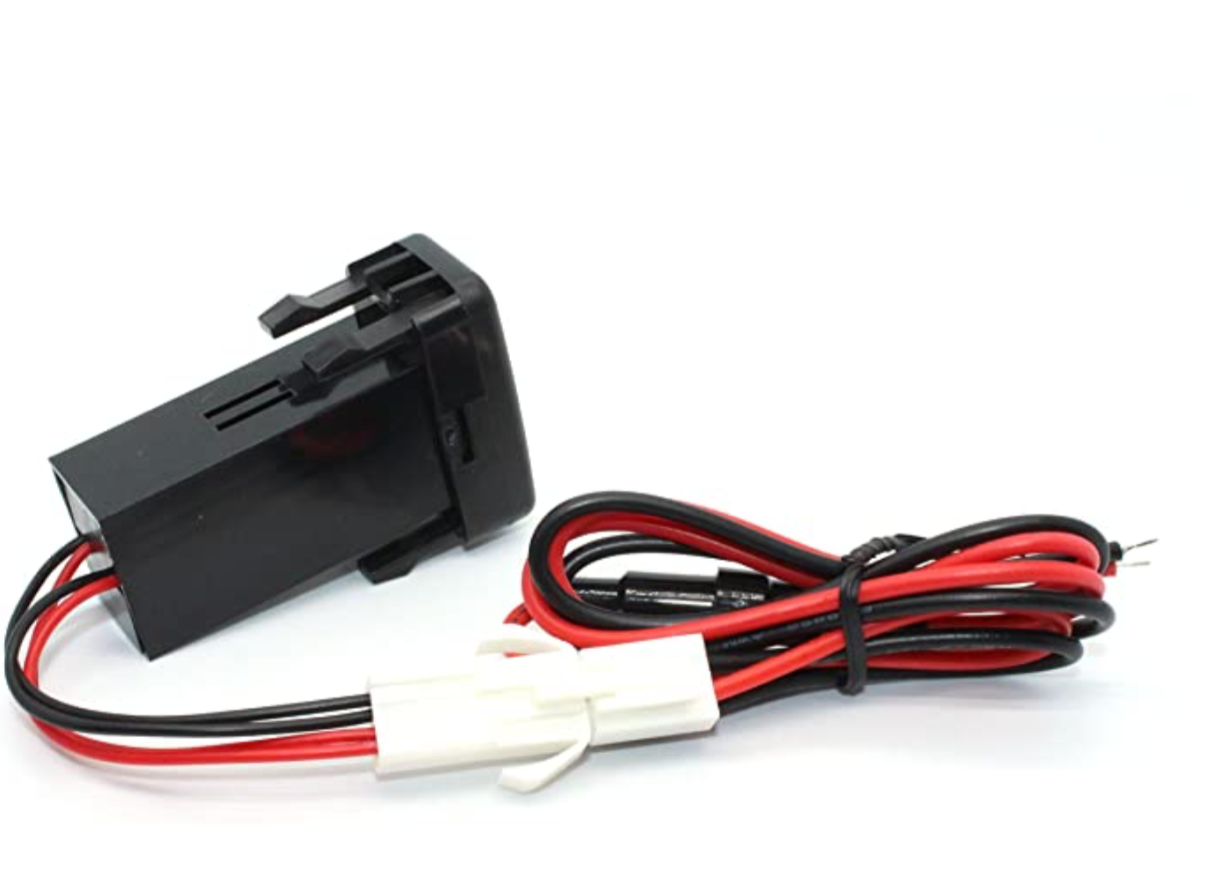 YJ-VU-T001N Single USB Charger + Volt Display for Small Toyota Push Button Switch Blue LED - New Model