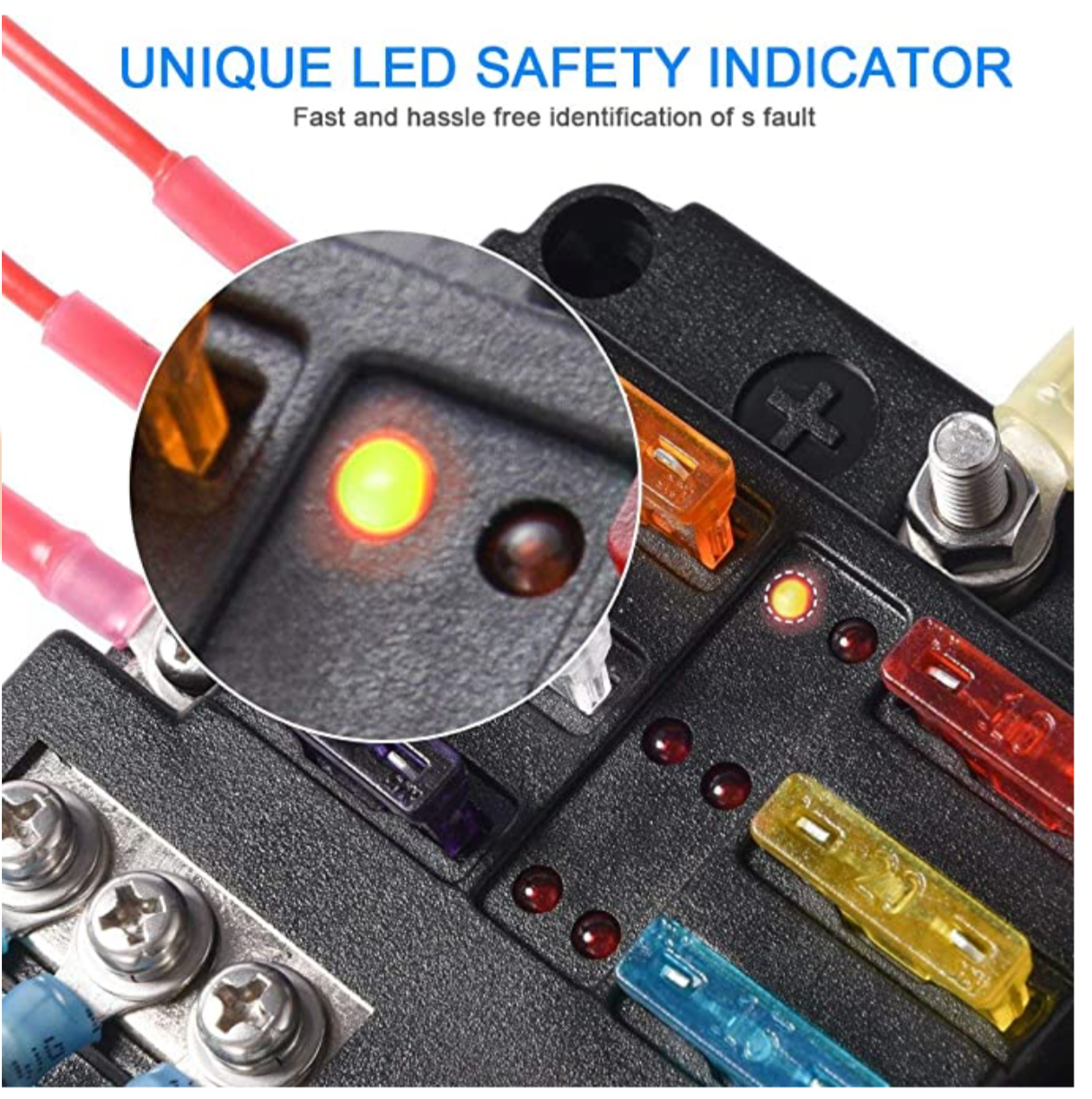 YJ-FB-6-N 6-Way Fuse Box Blade Fuse Block Holder Screw Nut Terminal W/Negative Bus