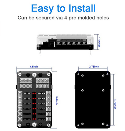 YJ-FB-12-N 12-Way Fuse Box Block Holder with LED Indicator Waterproof