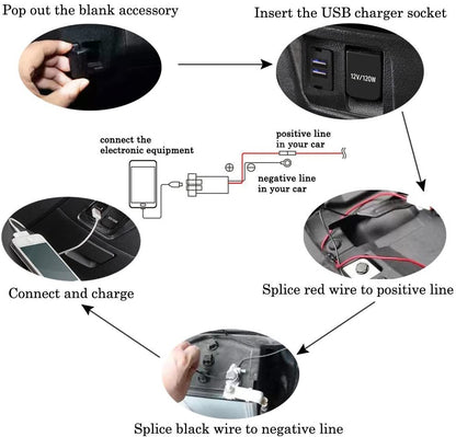 YJ-DQ-T001N Dual QC3.0 USB Charger with Volt Display for Small Toyota Push Button Switch Blue LED - New Model