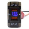 YJ-DQ-T001O Dual QC3.0 USB Charger with Volt Display for Large Toyota Push Button Switch Blue LED - Old Model