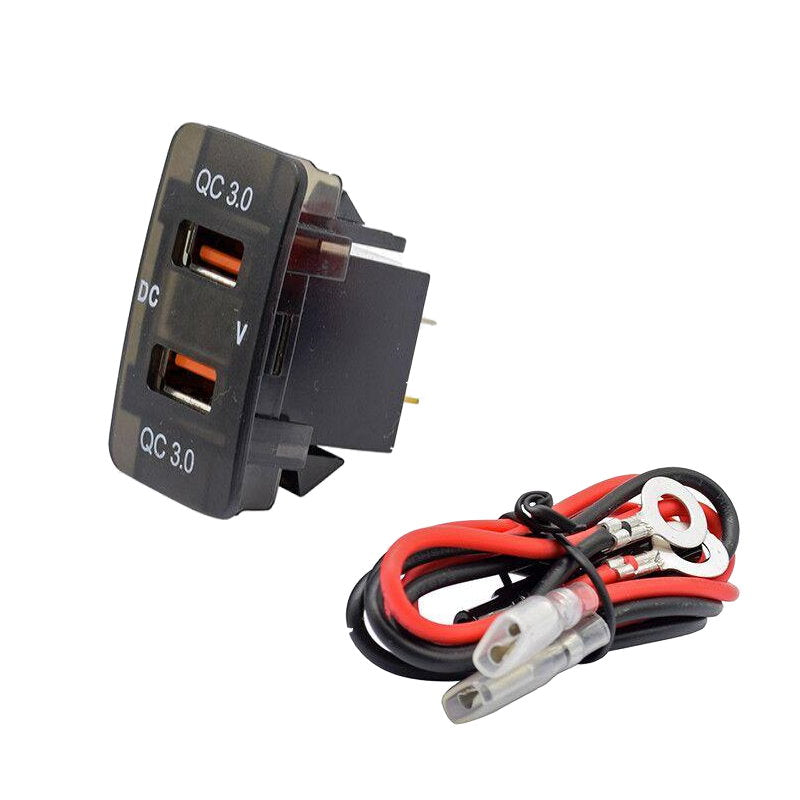 YJ-DQ-T001O Dual QC3.0 USB Charger with Volt Display for Large Toyota Push Button Switch Blue LED - Old Model
