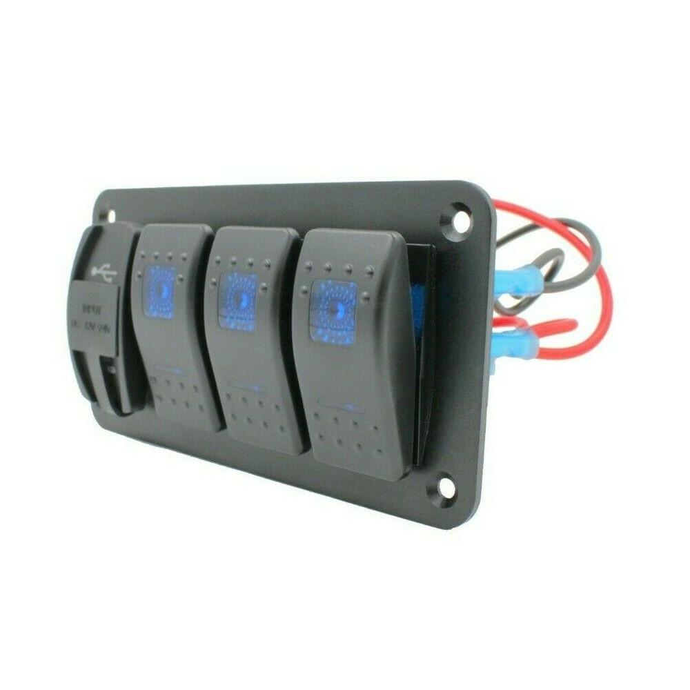 YJ-SP-AC3 12V 24V 3 Gang Slimline LED Rocker Switch Panel USB Car Charger for 4WD Boat Caravan