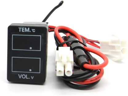 YJ-TV-T001N Digital Voltmeter Temperature Gauge 2 in 1 LED Display for Small Toyota Push Button Switch - New Model