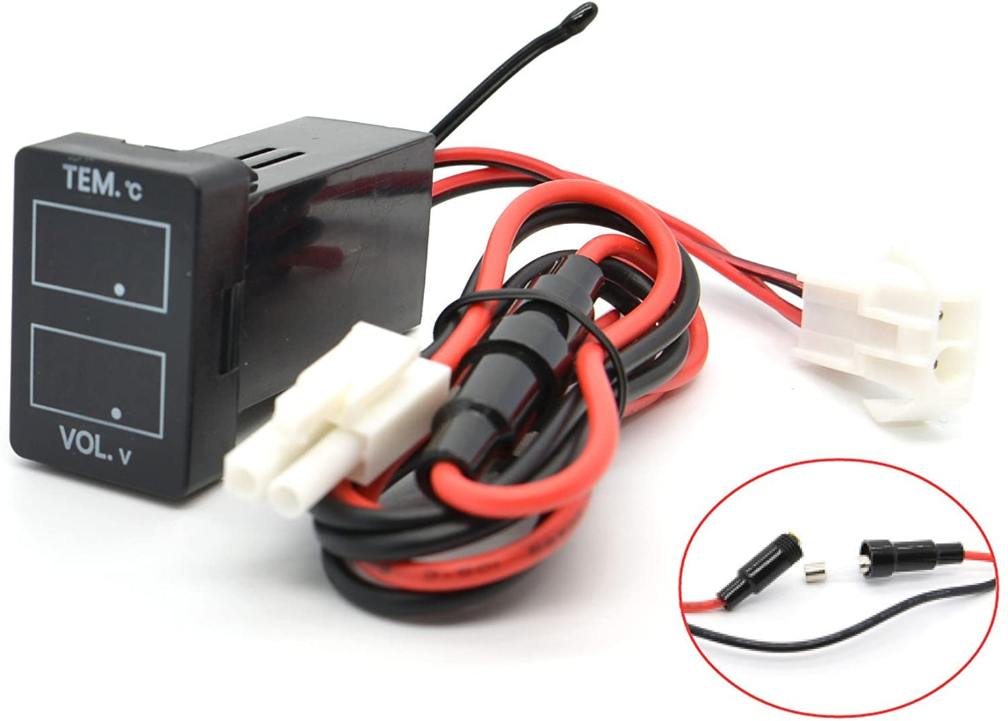 YJ-TV-T001N Digital Voltmeter Temperature Gauge 2 in 1 LED Display for Small Toyota Push Button Switch - New Model