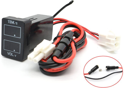 YJ-TV-T001N Digital Voltmeter Temperature Gauge 2 in 1 LED Display for Small Toyota Push Button Switch - New Model