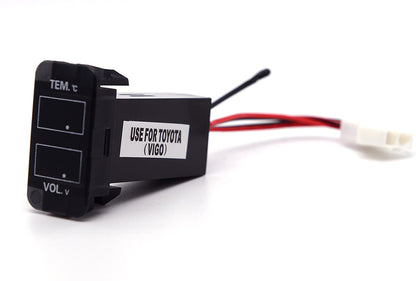 YJ-TV-T001O Digital Voltmeter Temperature Gauge 2 in 1 LED Display for Large Toyota Push Button Switch - Old Model