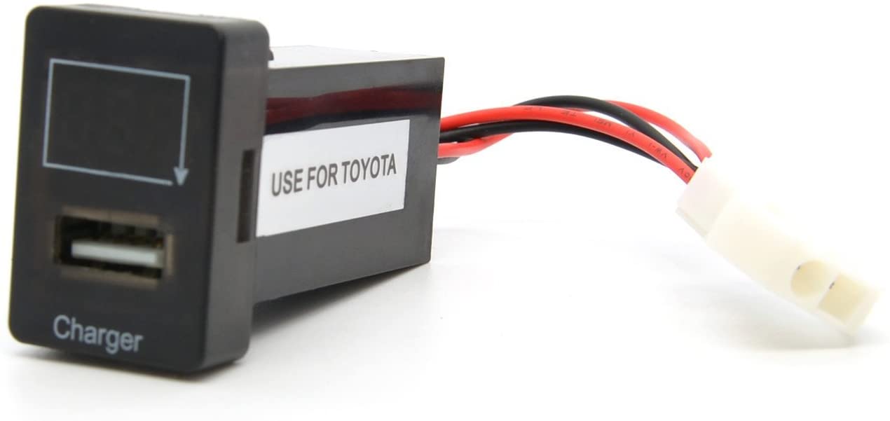 YJ-VU-T001N Single USB Charger + Volt Display for Small Toyota Push Button Switch Blue LED - New Model