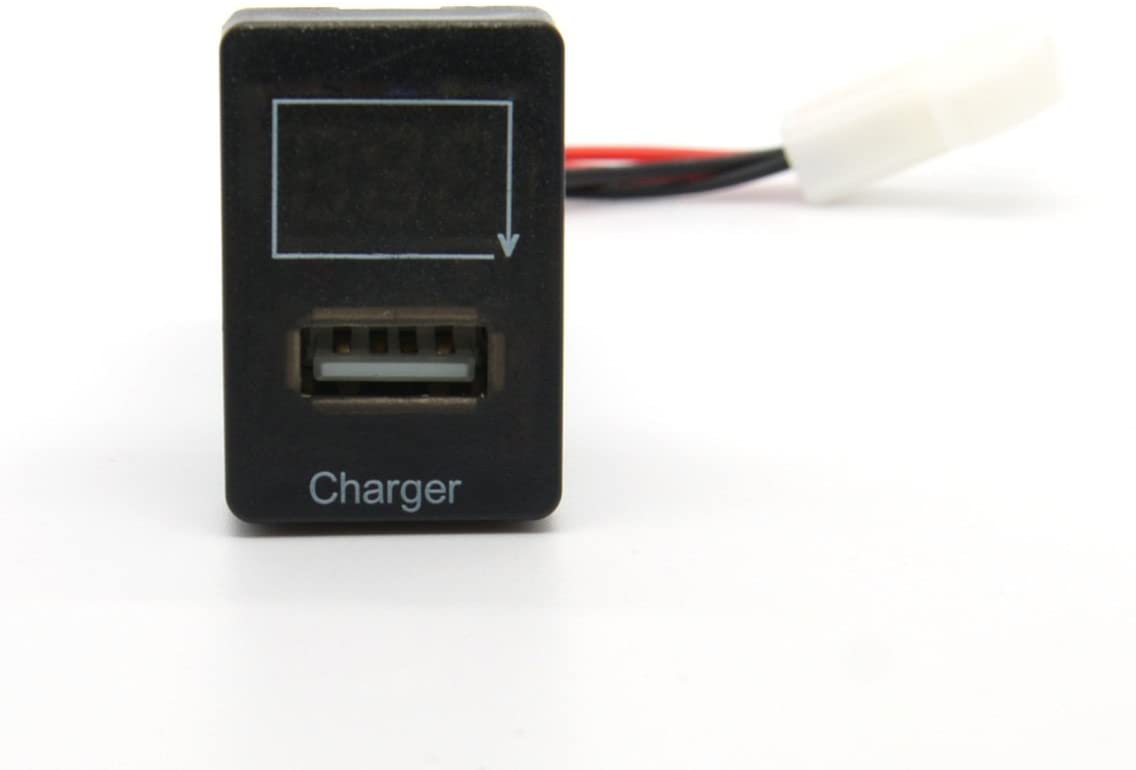 YJ-VU-T001N Single USB Charger + Volt Display for Small Toyota Push Button Switch Blue LED - New Model