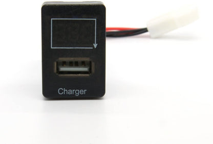 YJ-VU-T001N Single USB Charger + Volt Display for Small Toyota Push Button Switch Blue LED - New Model
