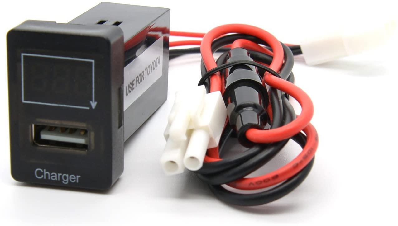 YJ-VU-T001N Single USB Charger + Volt Display for Small Toyota Push Button Switch Blue LED - New Model