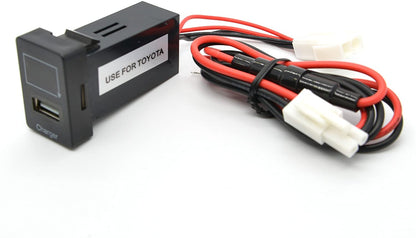 YJ-VU-T001N Single USB Charger + Volt Display for Small Toyota Push Button Switch Blue LED - New Model