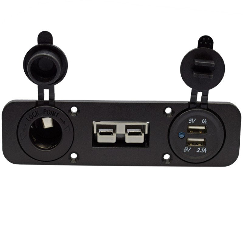 YJ-AD04 50A Anderson Plug Panel Flush Surface Mount with Cigarette Lighter Socket & Dual USB Charger for Caravan Camper Boat Truck SB50