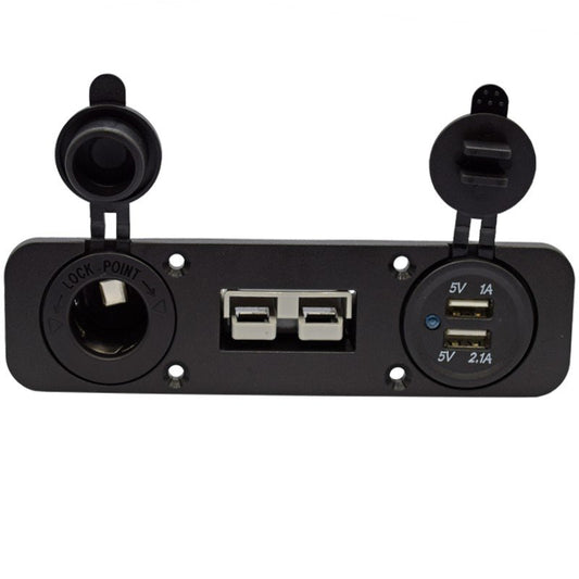YJ-AD04 50A Anderson Plug Panel Flush Surface Mount with Cigarette Lighter Socket & Dual USB Charger for Caravan Camper Boat Truck SB50