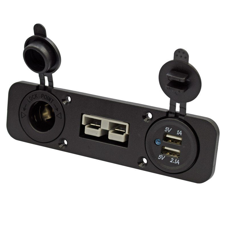 YJ-AD04 50A Anderson Plug Panel Flush Surface Mount with Cigarette Lighter Socket & Dual USB Charger for Caravan Camper Boat Truck SB50