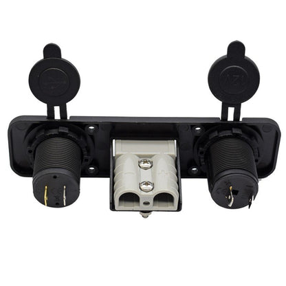YJ-AD04 50A Anderson Plug Panel Flush Surface Mount with Cigarette Lighter Socket & Dual USB Charger for Caravan Camper Boat Truck SB50