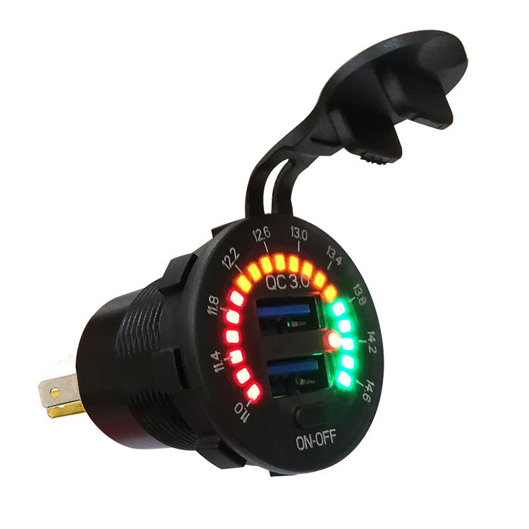 YJ-DS2049 12V/24V Dual QC3.0 Quick Charge 3.0 Dual USB Car Charger Socket with LED Voltmeter & Switch
