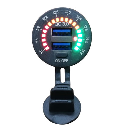 YJ-DS2049 12V/24V Dual QC3.0 Quick Charge 3.0 Dual USB Car Charger Socket with LED Voltmeter & Switch