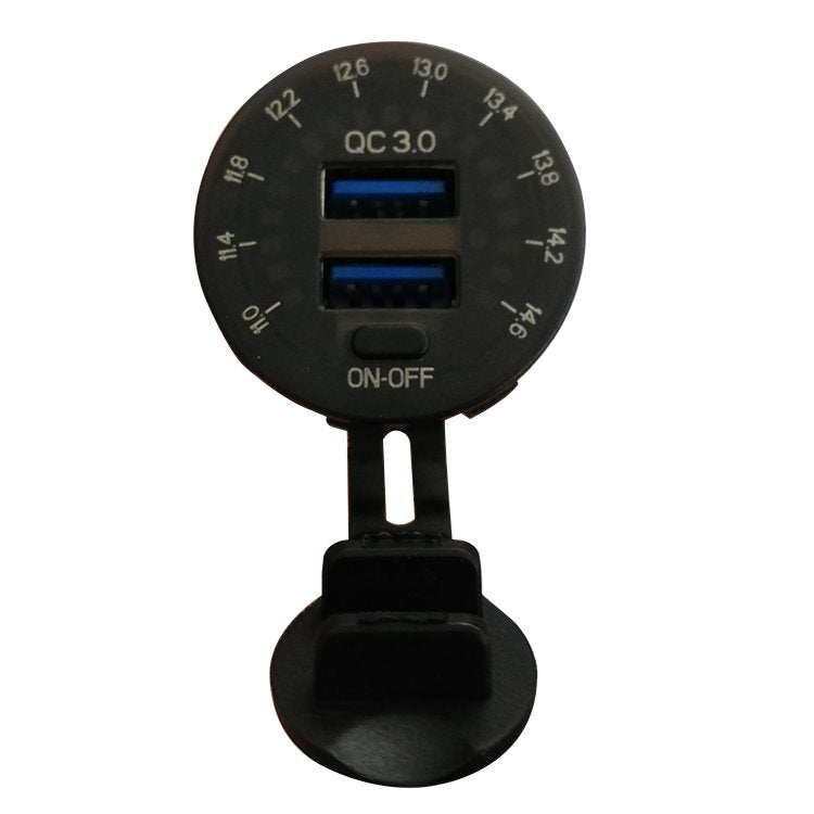 YJ-DS2049 12V/24V Dual QC3.0 Quick Charge 3.0 Dual USB Car Charger Socket with LED Voltmeter & Switch