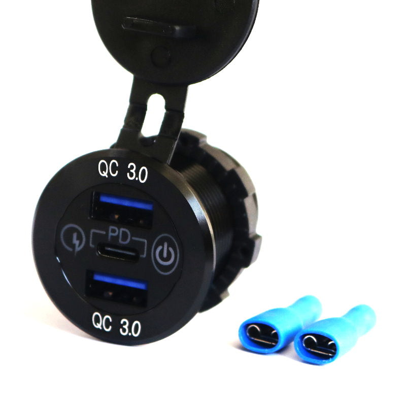 YJ-DS2177 36W Fast Type-C PD3.0 + Dual Quick Charge 3.0 USB Car Charger Socket with Touch Switch