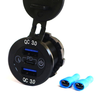 YJ-DS2177 36W Fast Type-C PD3.0 + Dual Quick Charge 3.0 USB Car Charger Socket with Touch Switch