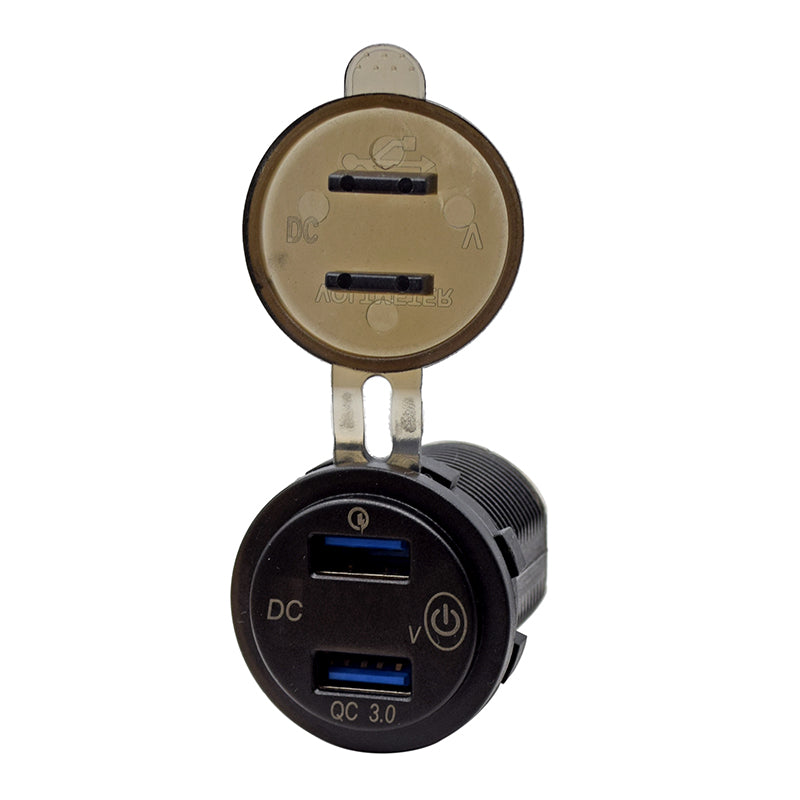 YJ-DS8002S 12V/24V QC3.0 Quick Charge 3.0 Dual USB Car Charger Socket with Touch Switch & LED Voltmeter
