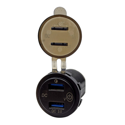 YJ-DS8002S 12V/24V QC3.0 Quick Charge 3.0 Dual USB Car Charger Socket with Touch Switch & LED Voltmeter