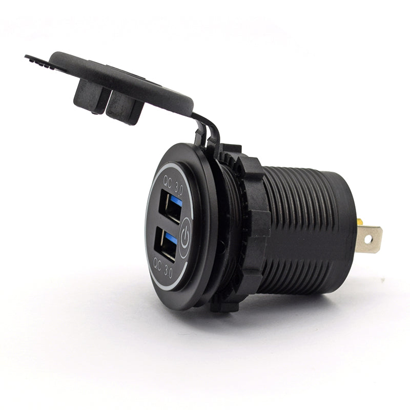 YJ-DS8009S 12V/24V QC3.0 Quick Charge 3.0 Dual USB Car Charger Socket with Touch Switch