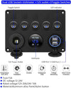 YJ-SPA94 5 Gang 12V/24V Switch Panel, Dual USB 4.2A Charger Port, Digital Voltmeter, Cigarette Lighter Socket