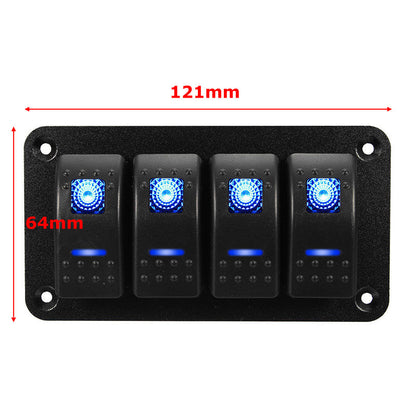 YJ-SP-A04 12V 24V 4 Gang Slimline LED Rocker Switch Panel for 4WD Boat Caravan