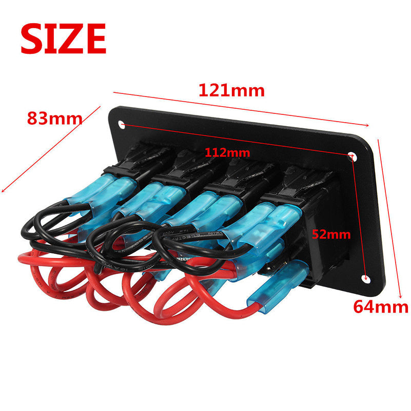 YJ-SP-A04 12V 24V 4 Gang Slimline LED Rocker Switch Panel for 4WD Boat Caravan
