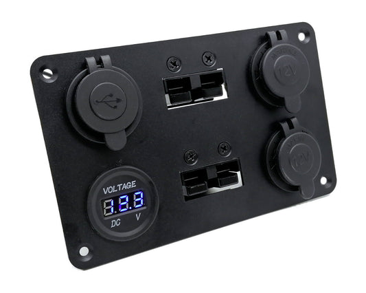 YJ-ADS-03 12V/24V Panel Flush Surface Mount, Dual USB Charger Port, Double Anderson Plug, Digital Voltmeter, Double Cigarette Lighter Socket