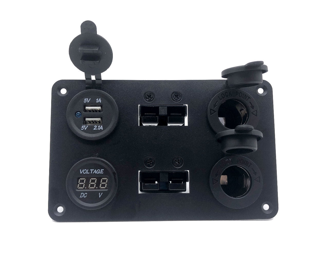 YJ-ADS-03 12V/24V Panel Flush Surface Mount, Dual USB Charger Port, Double Anderson Plug, Digital Voltmeter, Double Cigarette Lighter Socket
