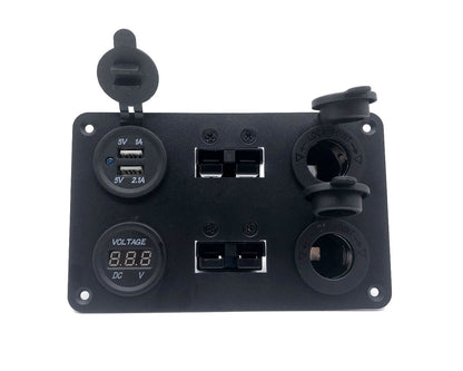 YJ-ADS-03 12V/24V Panel Flush Surface Mount, Dual USB Charger Port, Double Anderson Plug, Digital Voltmeter, Double Cigarette Lighter Socket